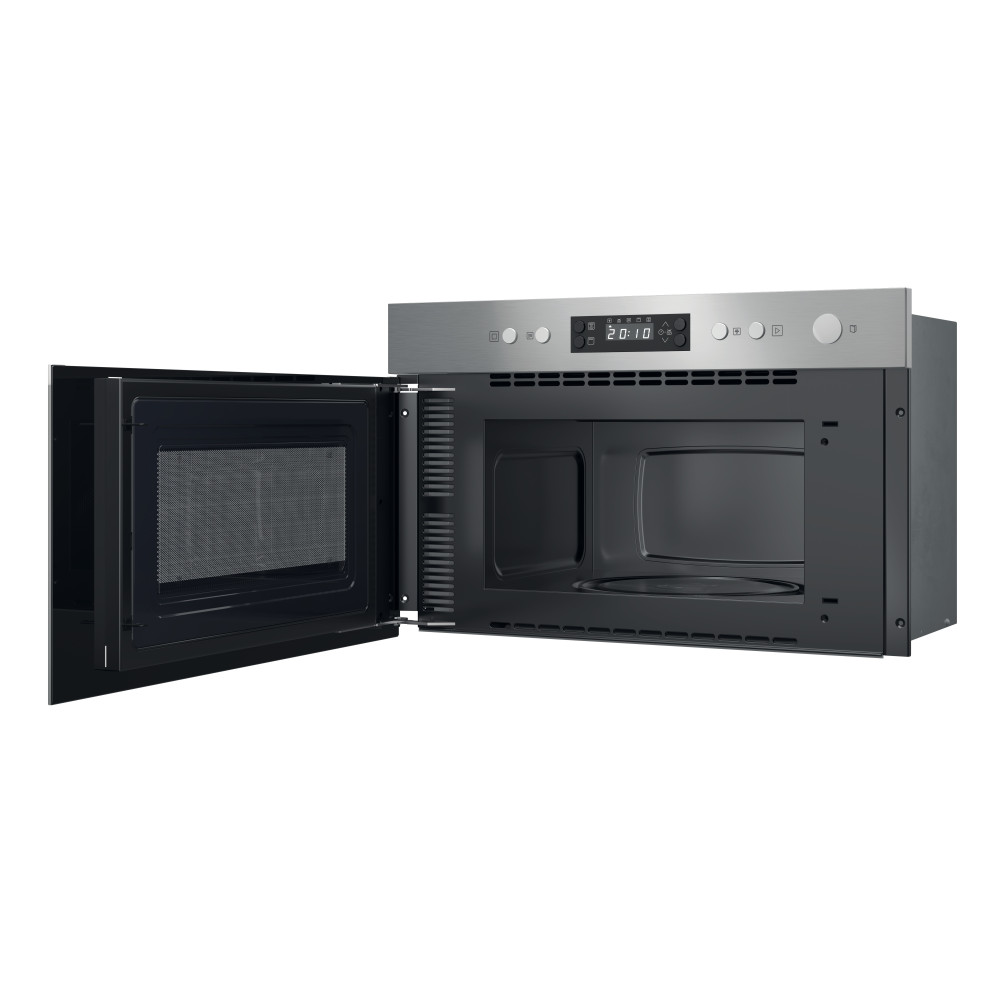 Hotpoint_Ariston Micro-ondas Encastre HAM 212C X Inox Eletrónico 22 MO + Função Grill 750 Perspective open