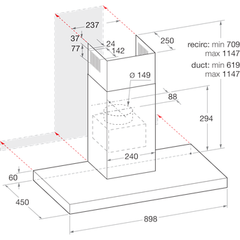 Indesit Afzuigkap Ingebouwd IHBS93FLMK Zwart Ingebouwd Mechanisch Technical drawing