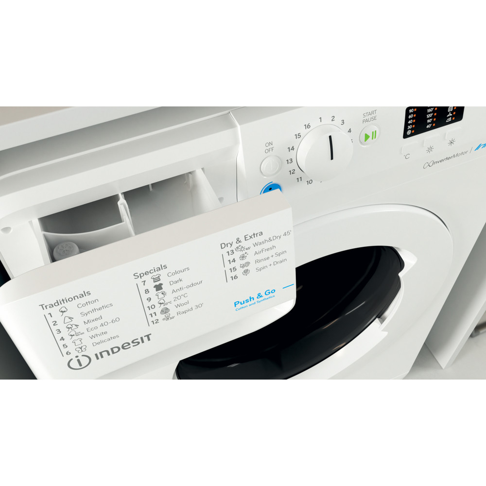Indesit Mosó-szárító Szabadonálló BDA 761483X W EE N Fehér Elöltöltős Drawer