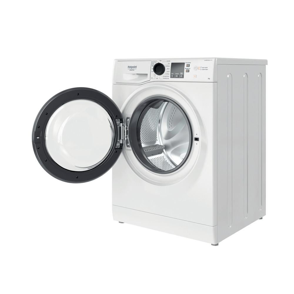 Hotpoint_Ariston Lave-linge Pose-libre NS 827 WB FR Blanc Lave-linge frontal A Perspective open