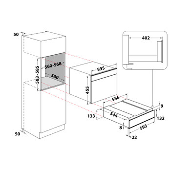 Whirlpool Warmhoudlade WWD1ABF Zwart Technical drawing