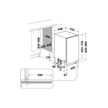 Whirlpool Mosogatógép Beépíthető WSIC 3M27 C Full-integrated E Technical drawing