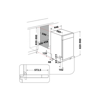 Whirlpool Mosogatógép Beépíthető WH6UC11BS7A0X Alulra építhatő C Technical drawing