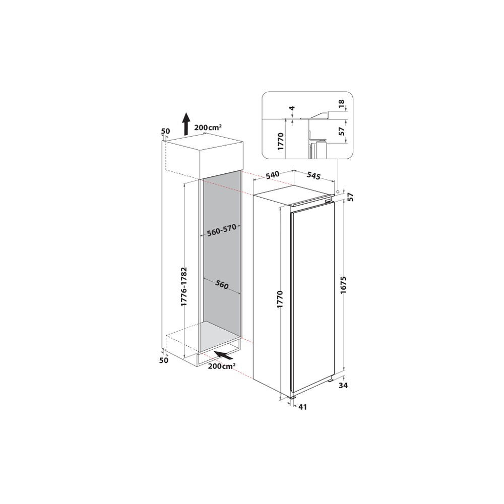 Whirlpool Koelkast Inbouw WHSD184011B1 White - ARC P1 Technical drawing