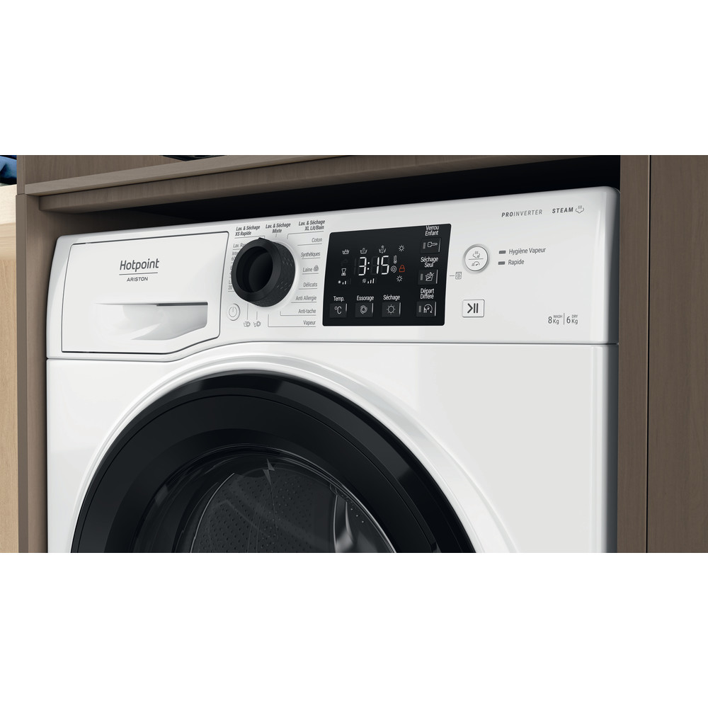 Hotpoint_Ariston Lavante-séchante Pose-libre NDB 8635 K FR Blanc Lave-linge frontal Lifestyle control panel