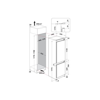 Indesit Combinación de frigorífico / congelador Encastre KINH 1271 B4E Zinc Metal 2 doors Technical drawing