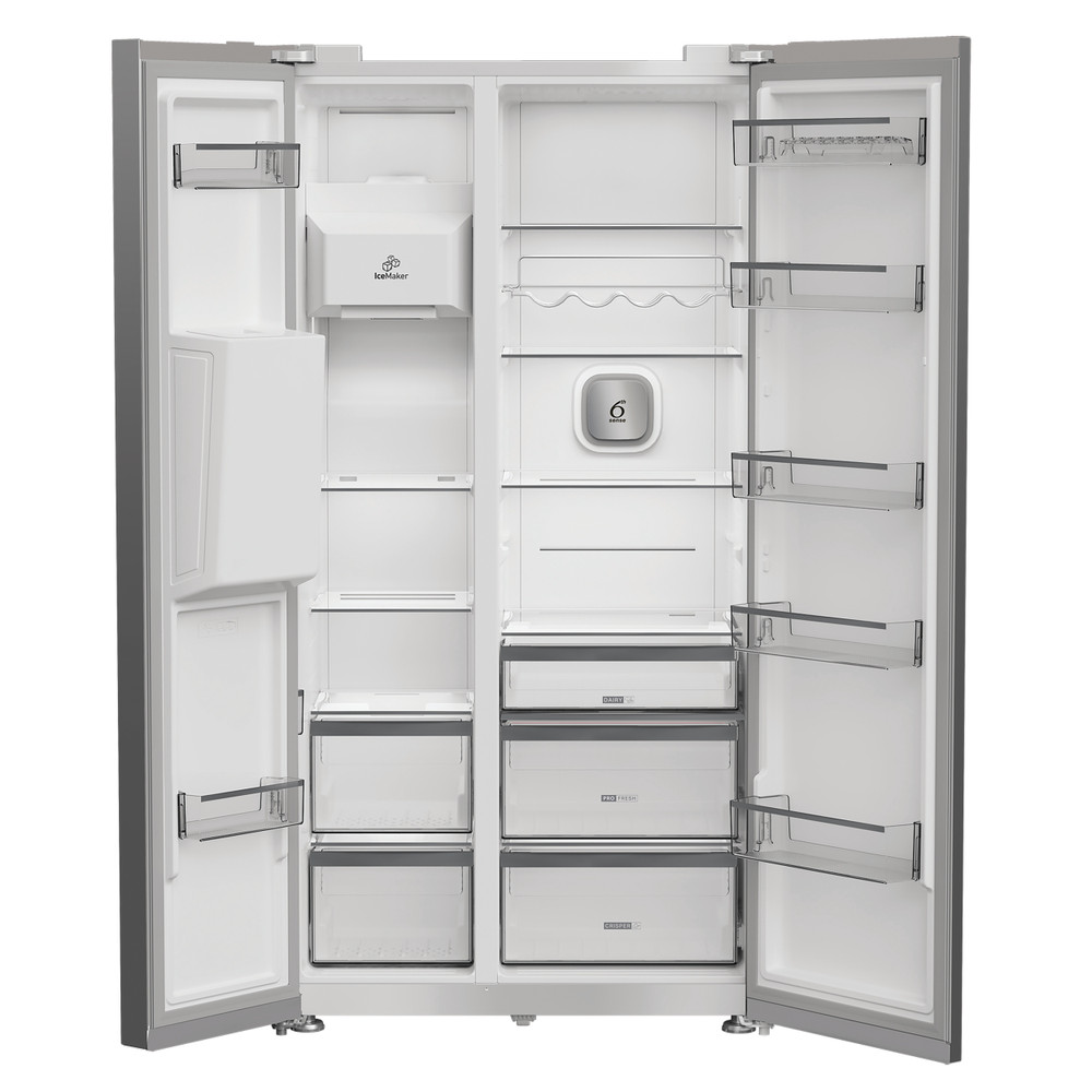 Whirlpool Réfrigérateur américain Pose-libre WHG2 6574W X5E Pearl Inox Frontal open
