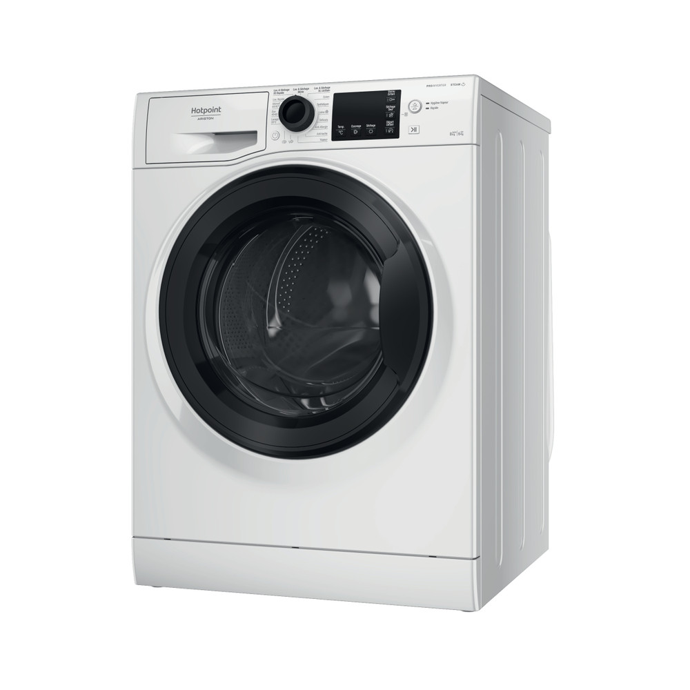 Hotpoint_Ariston Lavante-séchante Pose-libre NDB 8635 K FR Blanc Lave-linge frontal Perspective