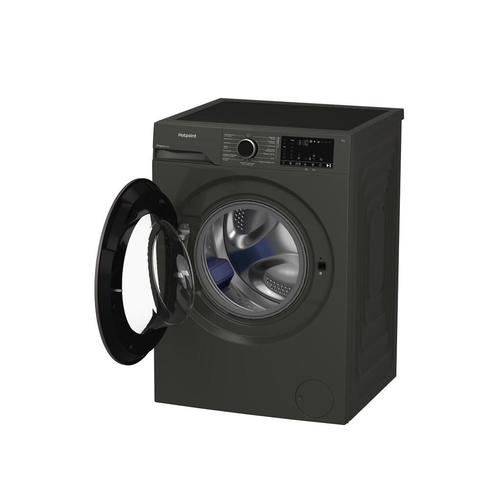 Hotpoint Lavadora Libre instalación HB 93G CARE SPT Manhattan Grey Cargador frontal A Perspective open