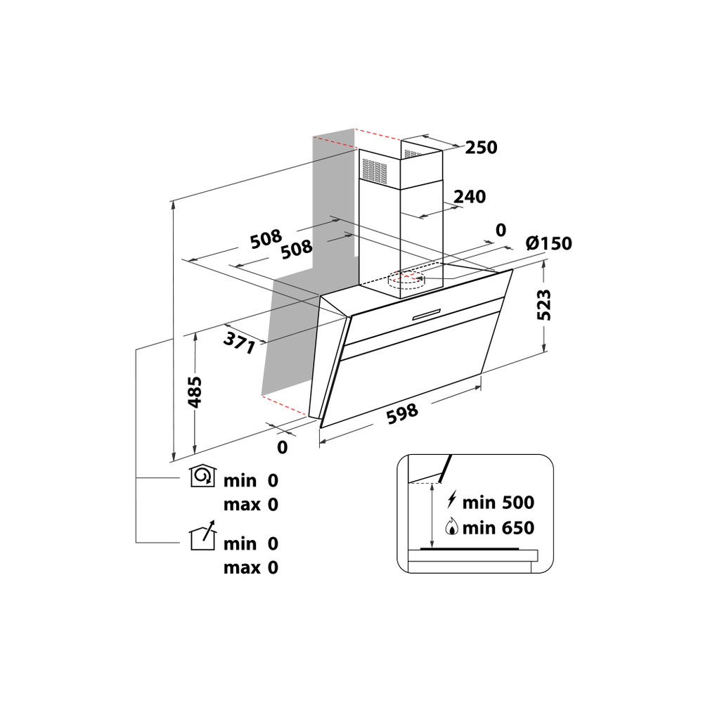 Whirlpool Odsávač pár/Digestor Vstavané WHVS 61F LT DP K Čierna Wall-mounted Elektronické Technical drawing