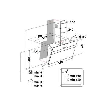 Whirlpool Páraelszívó Beépíthető WHVS 61F LT DP K Fekete Wall-mounted Elektromos Technical drawing