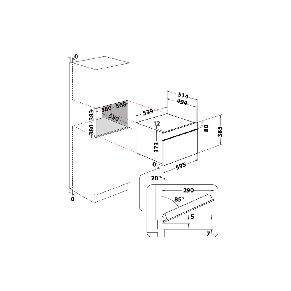 Hotpoint_Ariston Microondas Incorporado MD 764 IX HA acero inoxidable Electrónico 31 función MW + Grill 1000.0 Technical drawing