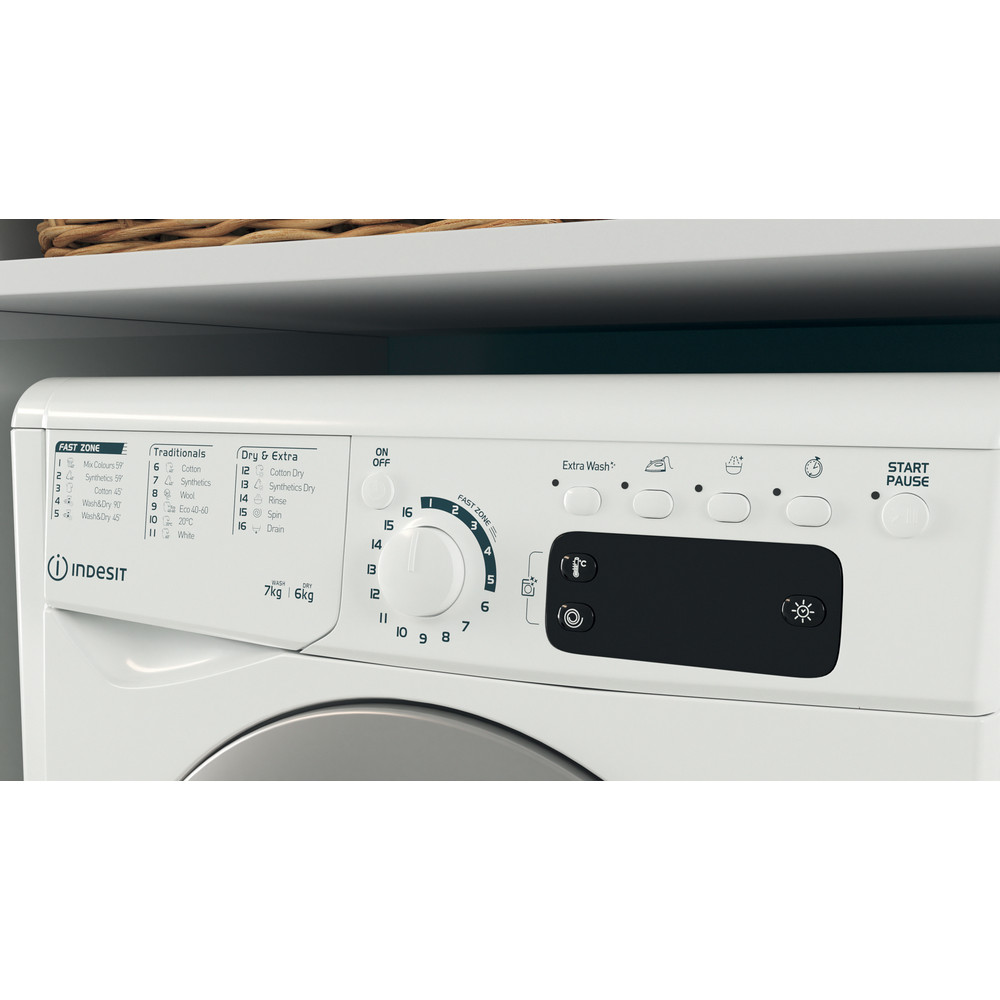 Indesit Perilica i sušilica Samostojeći EWDE 761483 WS EE N Bijela Prednje punjenje Lifestyle control panel
