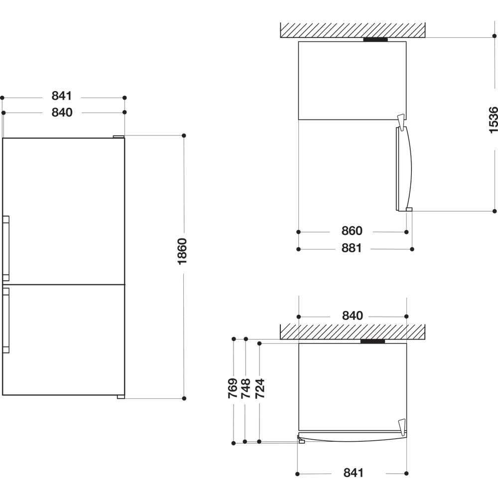 Whirlpool Combinado Livre Instalação W84BE 72 X 2 Inox 2 doors Technical drawing