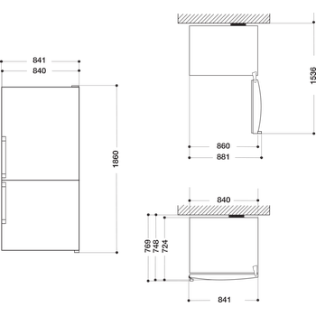 Whirlpool Hűtő/fagyasztó kombináció Szabadonálló W84BE 72 X 2 Inox 2 doors Technical drawing