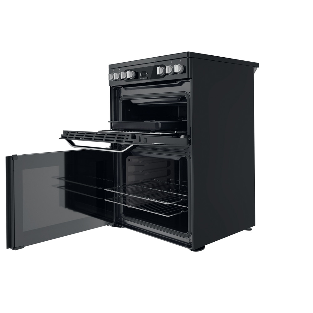 Hotpoint Double Cooker HDM67V9HCB/U Black A Perspective open