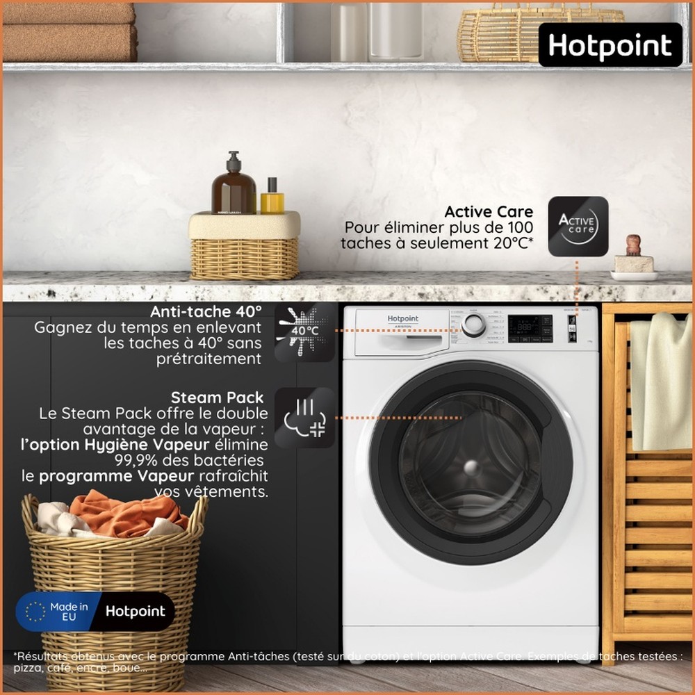 Hotpoint_Ariston Lave-linge Pose-libre NWB 11489 WMVA FR Blanc Lave-linge frontal A Lifestyle detail