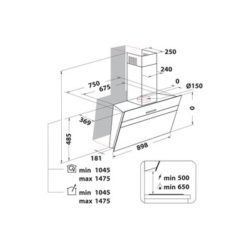 Whirlpool Hood Built-in WHVS 91F LT DP K Black Wall-mounted Electronic Technical drawing
