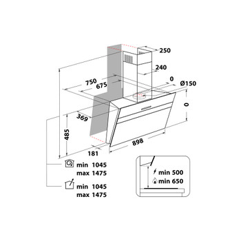 Whirlpool Витяжка Вбудований (-а) WHVS 91F LT DP K Чорний Пристінна Електронне Technical drawing