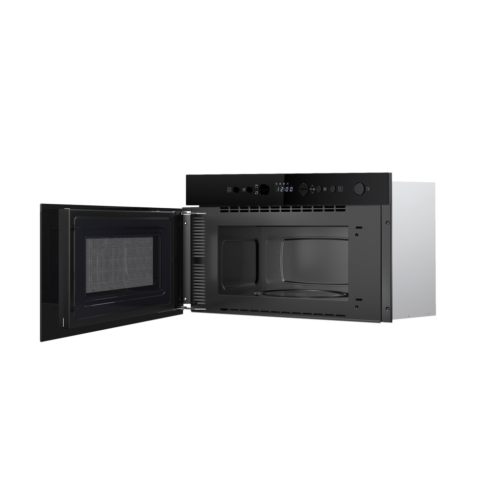 Hotpoint Microondas Incorporado HMN13BB Negro Electrónico 22 función MW + Grill 750 Perspective open