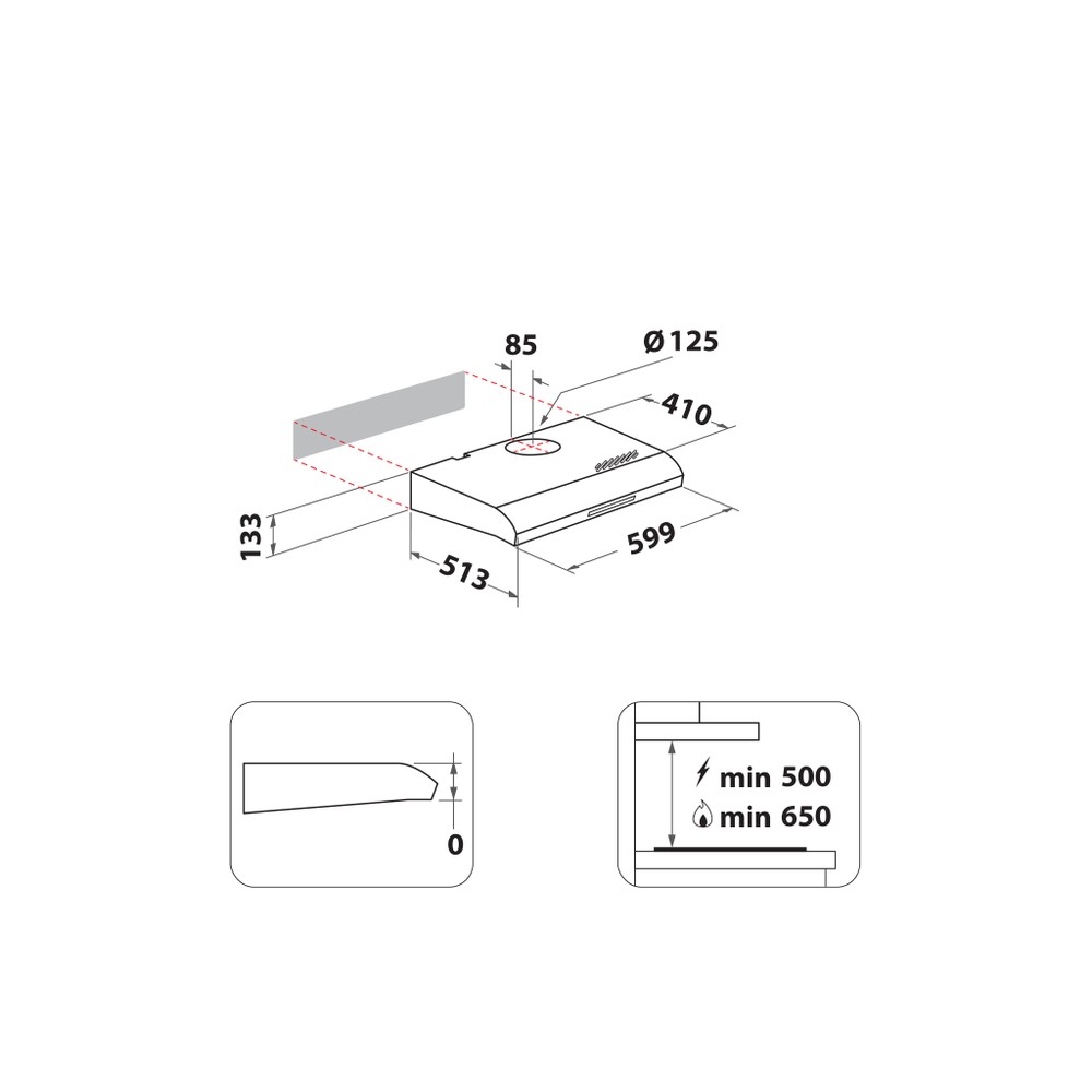 Hotpoint HOOD Built-in PSLMO 65F LS X Inox Built-in Mechanical Technical drawing