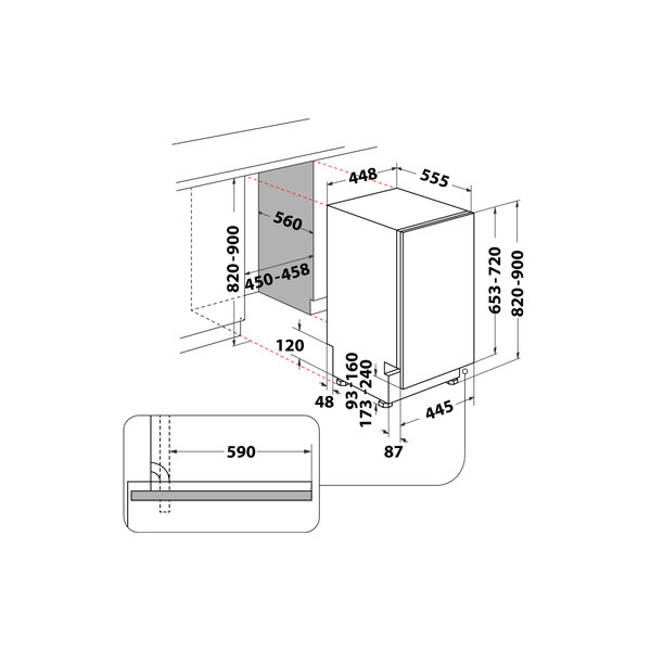 Indesit Nõudepesumasin Sisseehitatav IN2ID10CS80 Full-integrated D Technical drawing