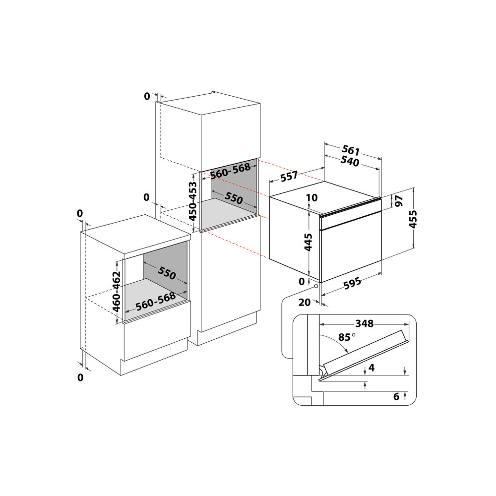 Whirlpool Mikrohullámú sütő Beépíthető W11I ME150 Sötét szürke Elektromos 40 Mikrohullám-Kombi 850 Technical drawing