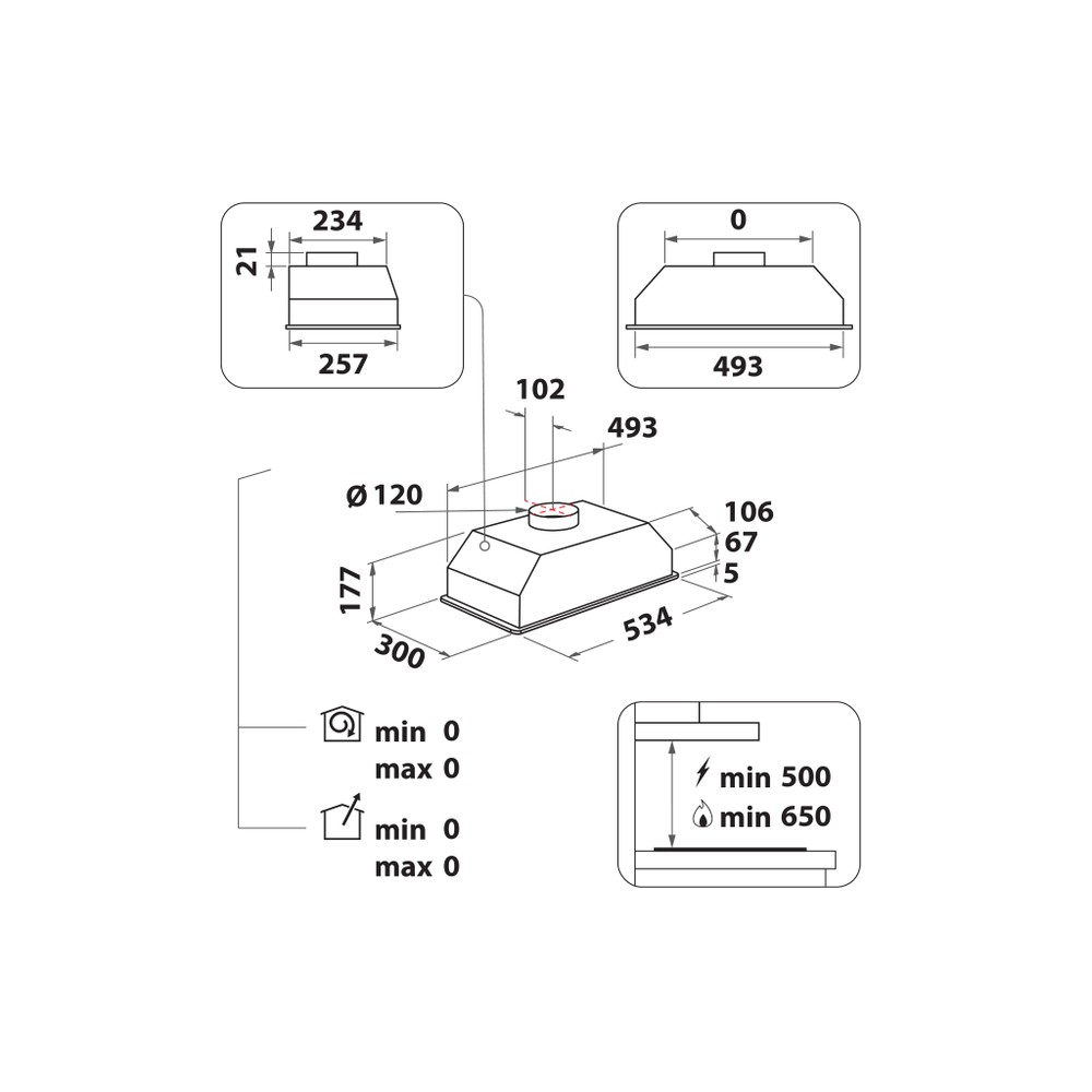 Hotpoint_Ariston Exaustor Encastre HCT 64 F L SS Inox Encastre Mecânico Technical drawing