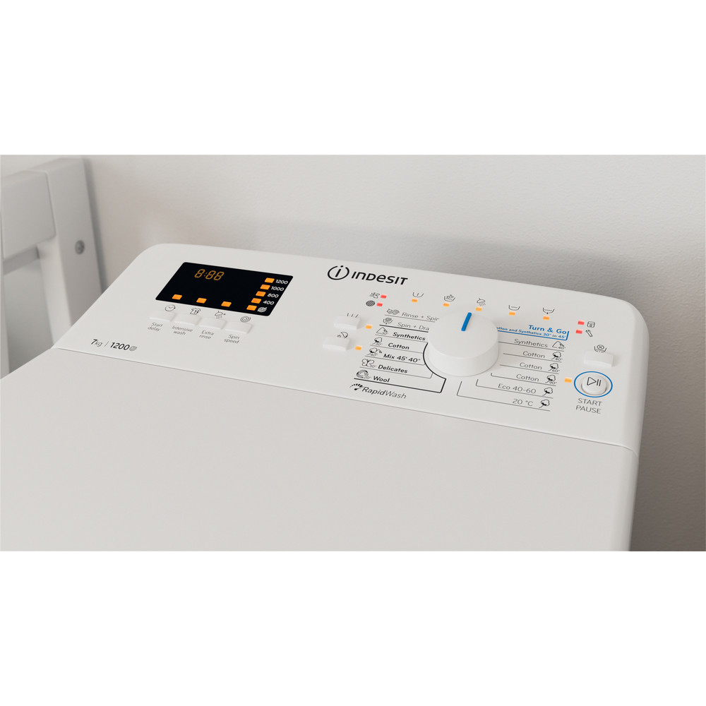 Indesit Mosógép Szabadonálló BTW S72200 EU/N Fehér Felültöltős E Lifestyle control panel