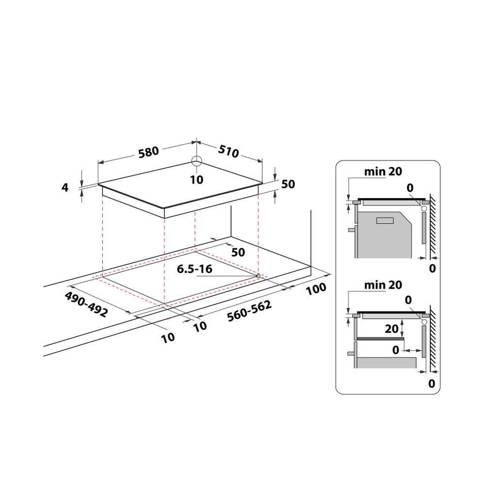 Whirlpool Ploča za kuhanje AKM 9010/NE Crna Radiant vitroceramic Technical drawing