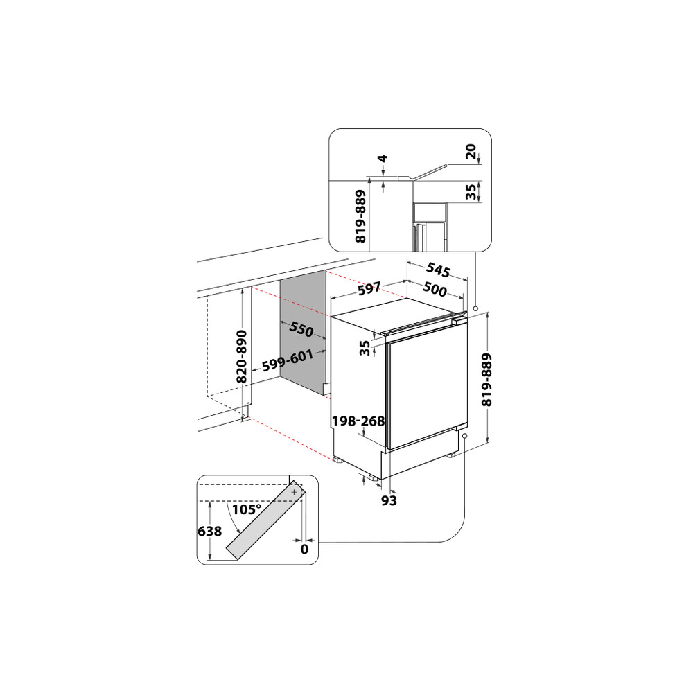 Indesit Refrigerator Built-in INBUF011 Steel Technical drawing