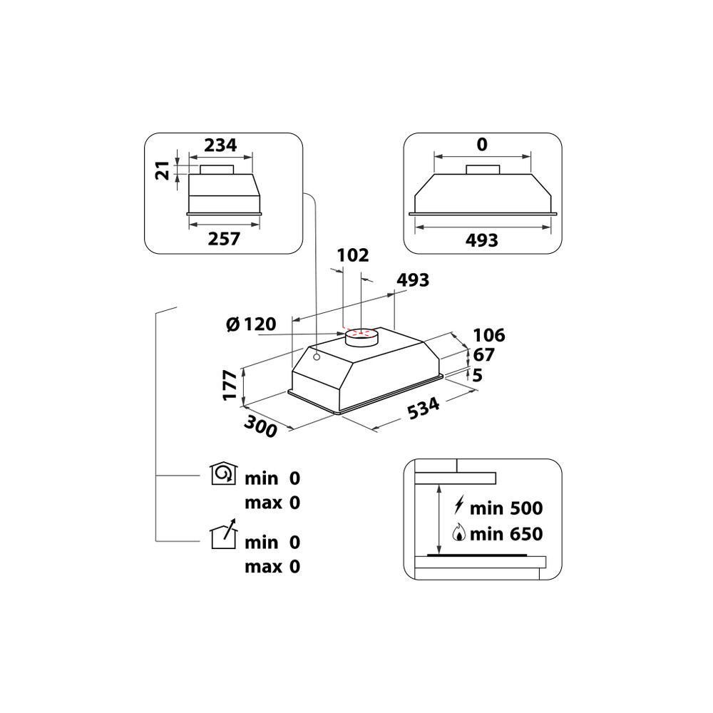 Whirlpool Páraelszívó Beépíthető WCT 64 FLY X Inox Beépíthető Mechanikus Technical drawing