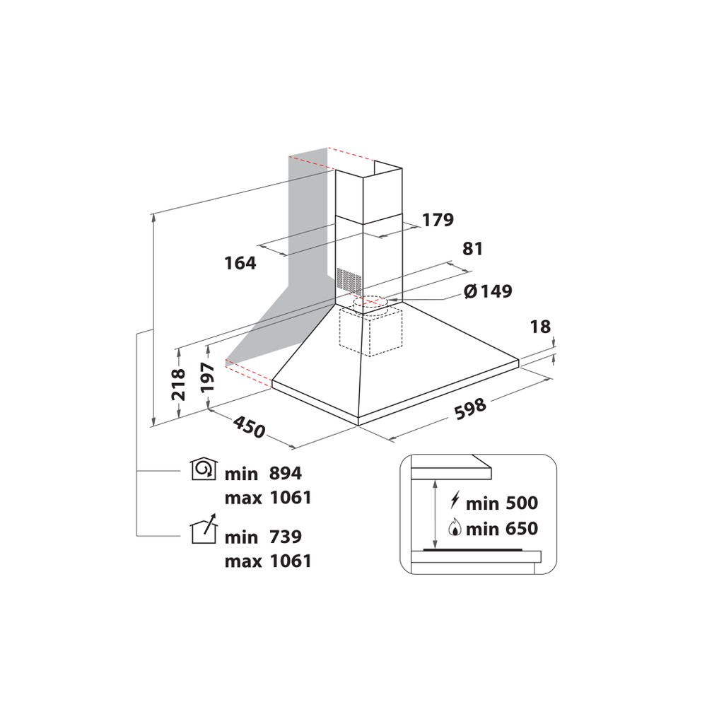 Indesit HOOD Built-in UHPM 6.3F CS X/1 Inox Wall-mounted Mechanical Technical drawing