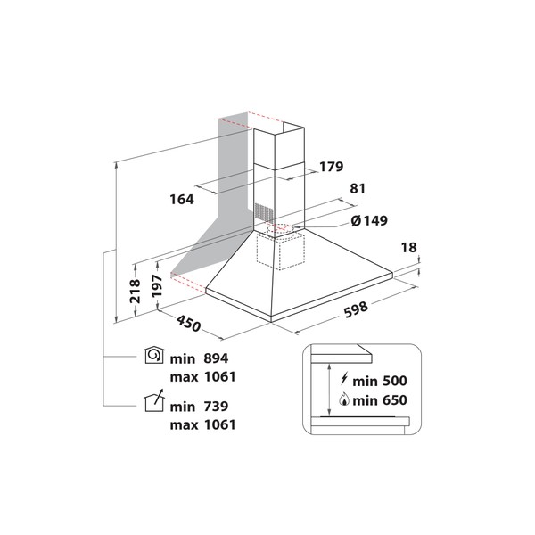 Indesit HOOD Built-in UHPM 6.3F CS X/1 Inox Wall-mounted Mechanical Technical drawing