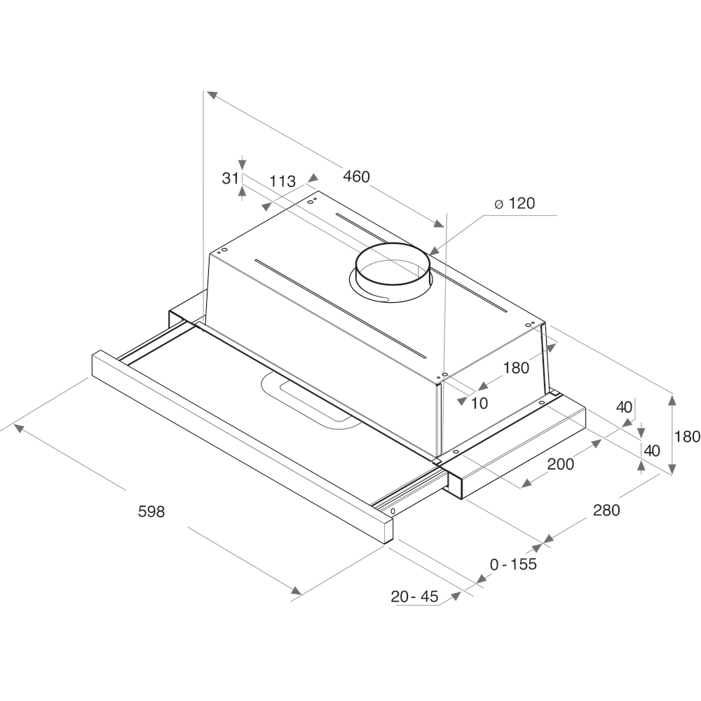 Whirlpool Витяжка Вбудований (-а) AKR 750 G SD Сірий Вбудований (-а) Механічне Technical drawing