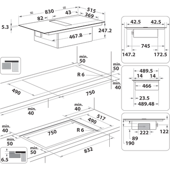 Whirlpool Venting cooktop WVHF83BB Čierna Technical drawing