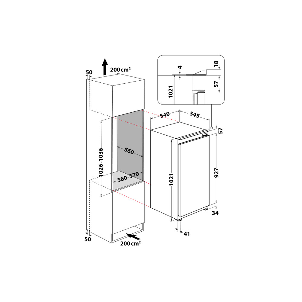 Whirlpool Réfrigérateur Encastrable ARG 100712 Acier Technical drawing