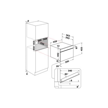 Whirlpool Four à micro-ondes Encastrable WCW76HTB Noir Électronique 53 Micro-ondes combiné 950 Technical drawing