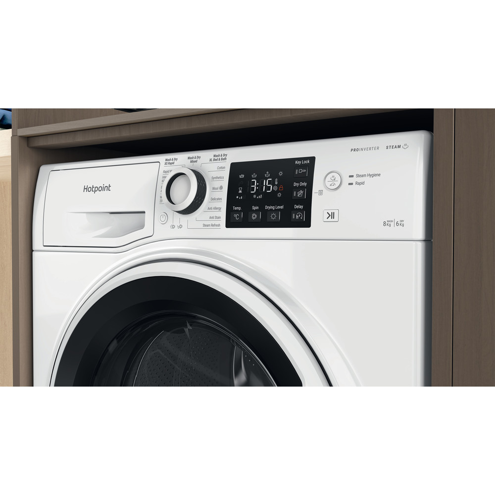 Hotpoint Washer dryer Free-standing NDB 8635 W UK White Front loader Lifestyle control panel
