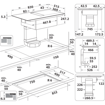 Whirlpool Venting cooktop WVHF83BB FKIT Čierna Technical drawing