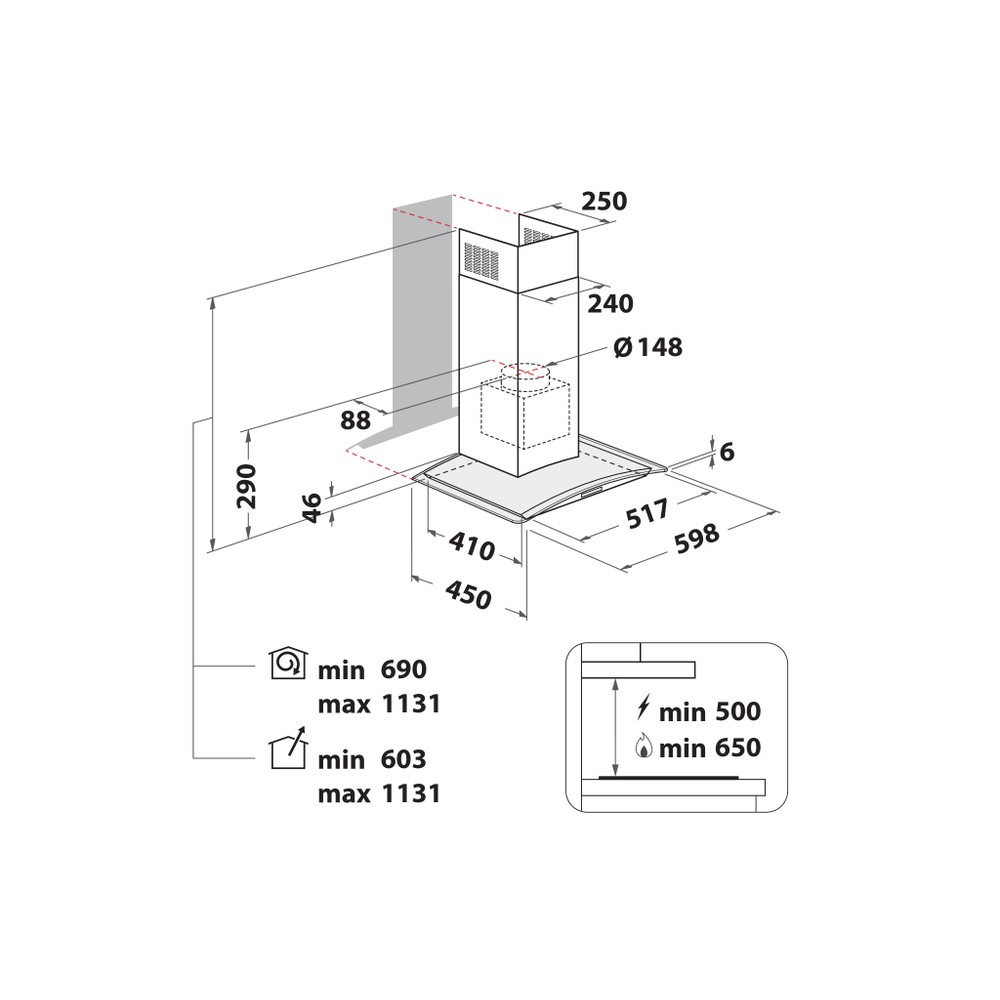 Hotpoint HOOD Built-in PHGC6.4 FLMX Inox Wall-mounted Electronic Technical drawing