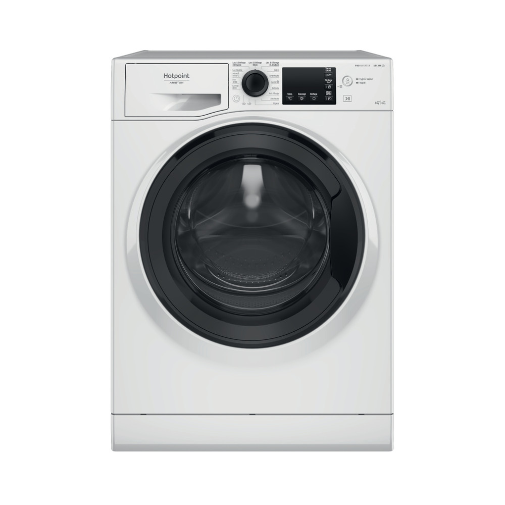 Hotpoint_Ariston Lavante-séchante Pose-libre NDB 8635 K FR Blanc Lave-linge frontal Frontal