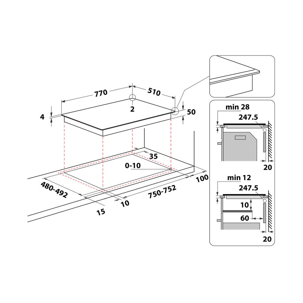 Hotpoint_Ariston Placa HS 3377C BF Preto Induction vitroceramic Technical drawing