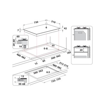Whirlpool Table de cuisson GOWL 758/NB FR Noir Gaz Technical drawing