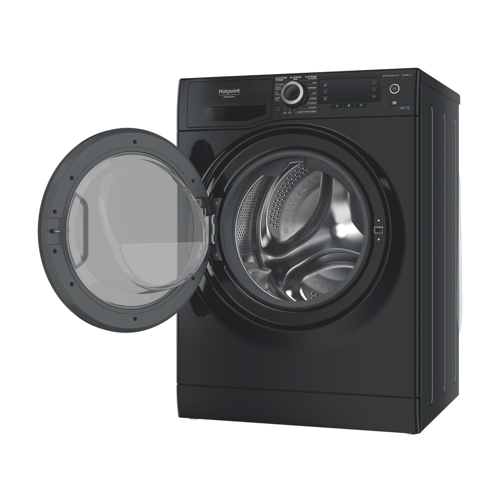 Hotpoint_Ariston Lavante-séchante Pose-libre NDD 117489 BDA FR Noir Lave-linge frontal Perspective open