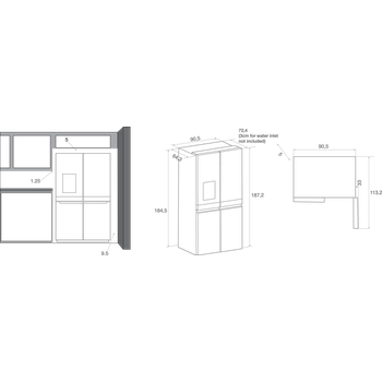 Whirlpool Side-by-Side Szabadonálló WQ9I FO1BX Black Steel Technical drawing