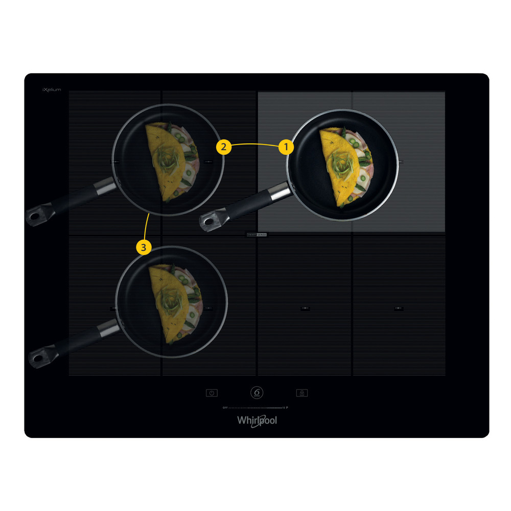 Whirlpool Table de cuisson SMP 658C/NE/IXL Noir Induction vitroceramic Frontal top down