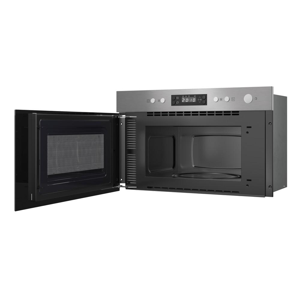 Hotpoint Microondas Incorporado HM K11O X acero inoxidable Electrónico 22 función MW + Grill 750 Perspective open
