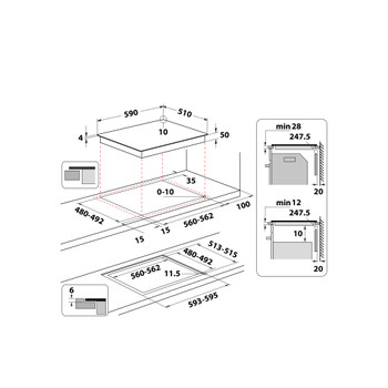 Whirlpool Варильна поверхня WTX6014DCF Чорний Induction vitroceramic Technical drawing
