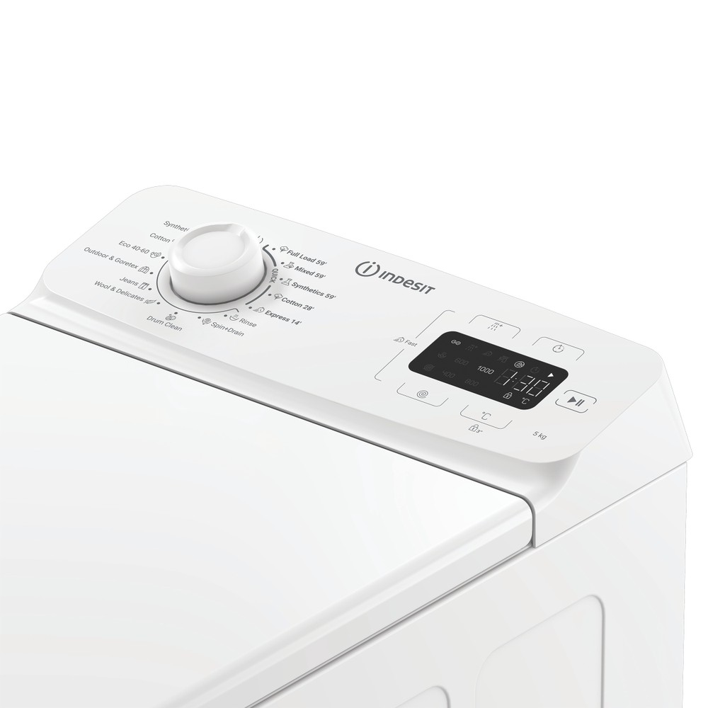„Indesit“ Skalbimo mašina Laisvai pastatoma TI512EMTEE Balta Pakraunama iš viršaus B Lifestyle control panel
